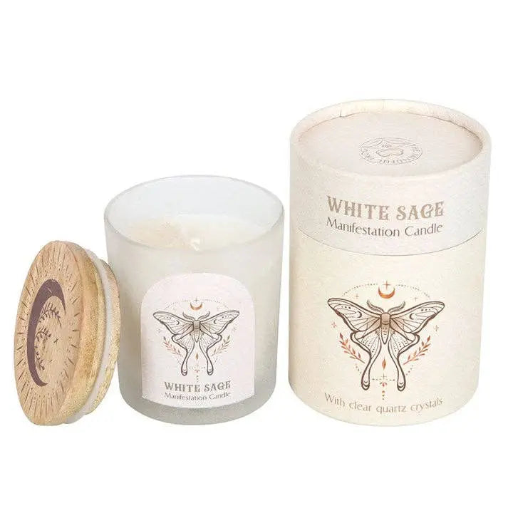 Luna Moth Manifestation Candle with Clear Quartz Crystals Something Different Wholesale