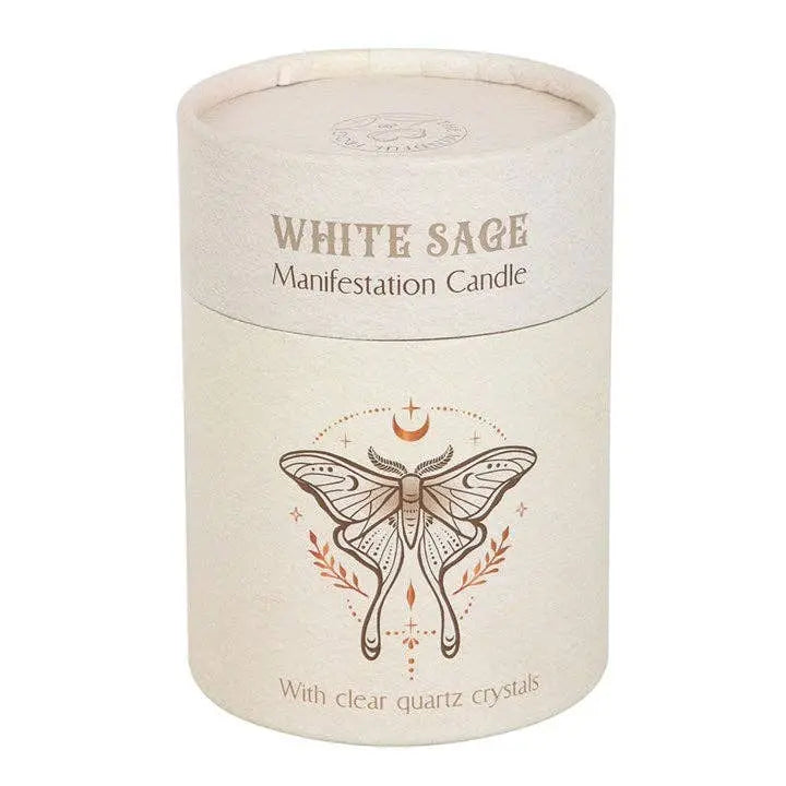 Luna Moth Manifestation Candle with Clear Quartz Crystals Something Different Wholesale
