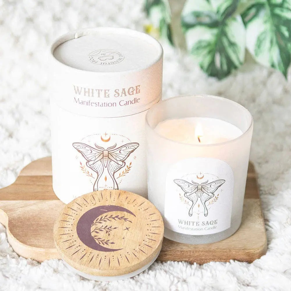 Luna Moth Manifestation Candle with Clear Quartz Crystals Something Different Wholesale