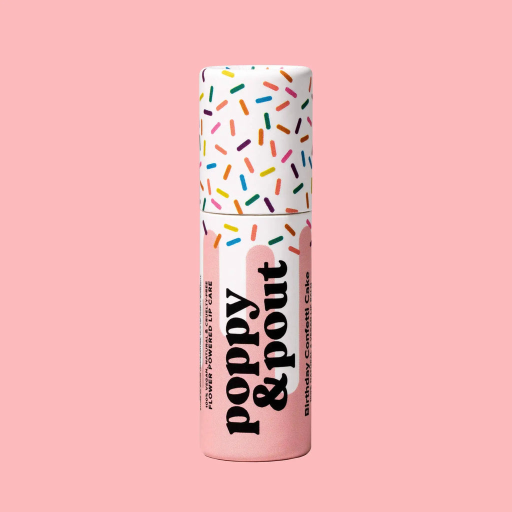 Poppy & Pout Lip Balm, Birthday Confetti Cake, Pink Poppy & Pout