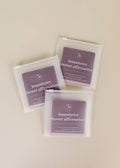Three mauve Shower Affirmation™ Cards - Boundaries by JaxKelly are shown in clear sleeves on a beige surface. Each reusable waterproof card features a minimalist hand illustration and white text.