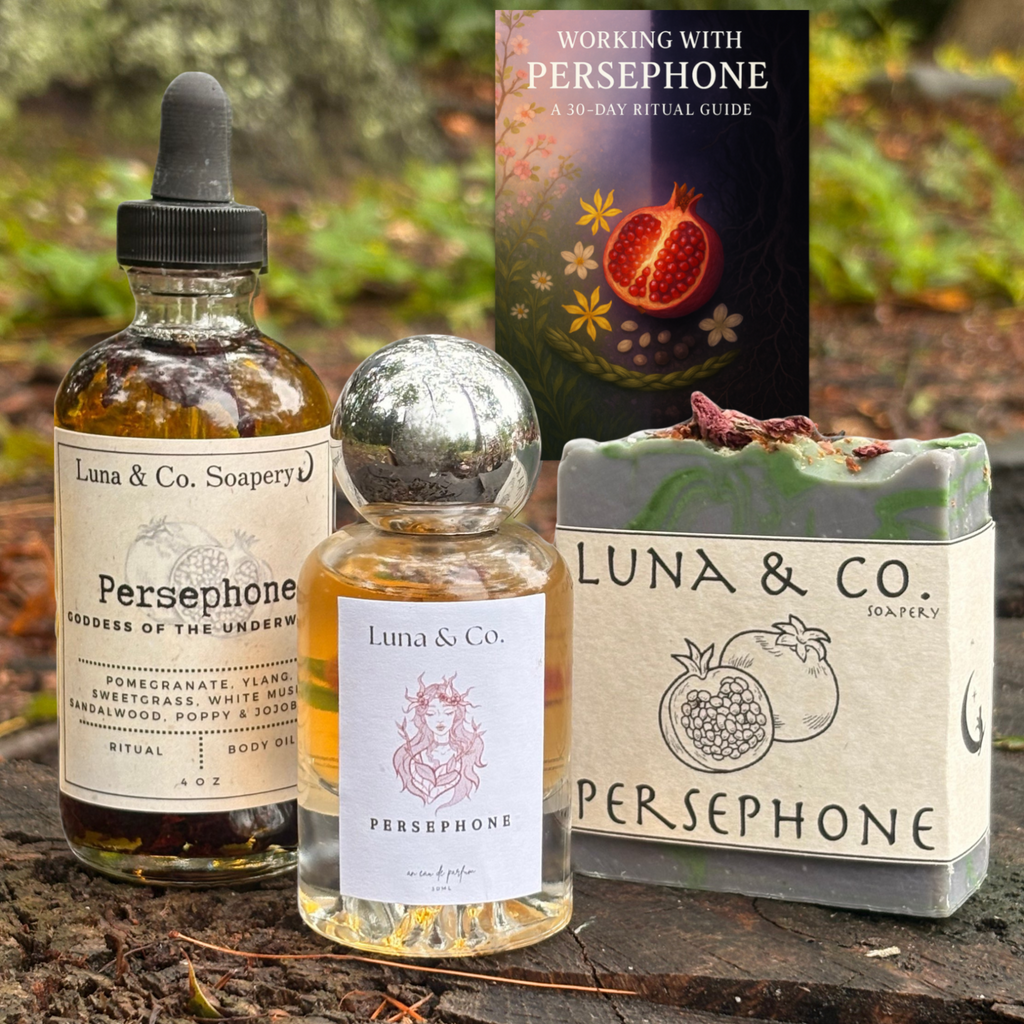 persephone, natural soap, perfume, ritual, ylang, pomeranate, jojoba