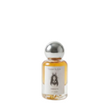 Perfume bottle with silver cap on a white background