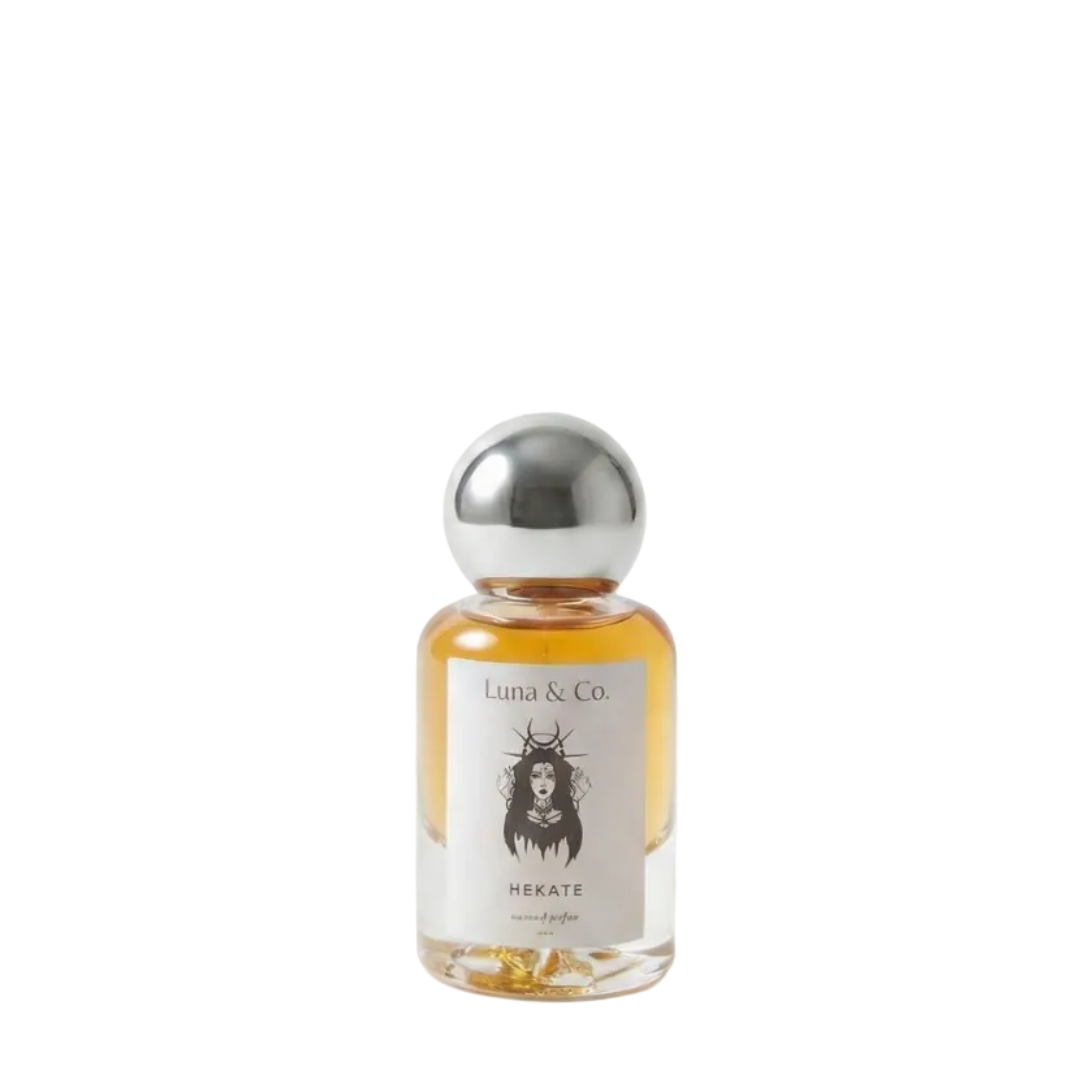 Perfume bottle with silver cap on a white background