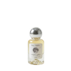 Perfume bottle with silver cap on a white background
