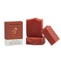 Red soap bars with a box labeled 'Luna & Co. Scopery' on a white background