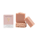 Pink soap bars with a pink box labeled 'Luna & Co. Soapery' on a white background
