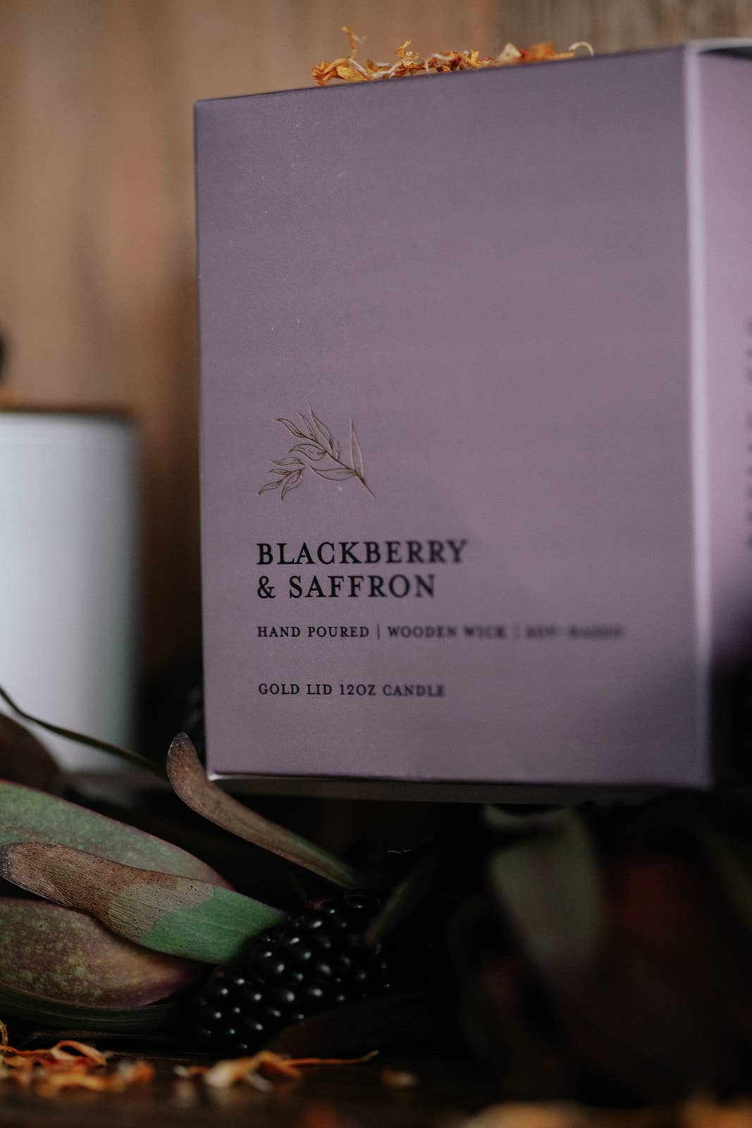 Blackberry & Saffron l Gold Lid Candle & Boutique Box - Luna & Co. SoaperyWoodsy HomelifeLuna & Co. Soapery