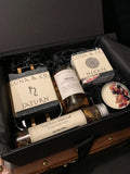 The Celestial Gift Set by Luna & Co. Soapery features a black gift box with artisanal Goddess Soaps (Saturn & Hekate), ritual bath salts, spray bottle, and candle tin with dried flowers—a truly celestial collection of bath treats.