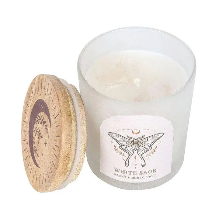 Luna Moth Manifestation Candle with Clear Quartz Crystals Something Different Wholesale